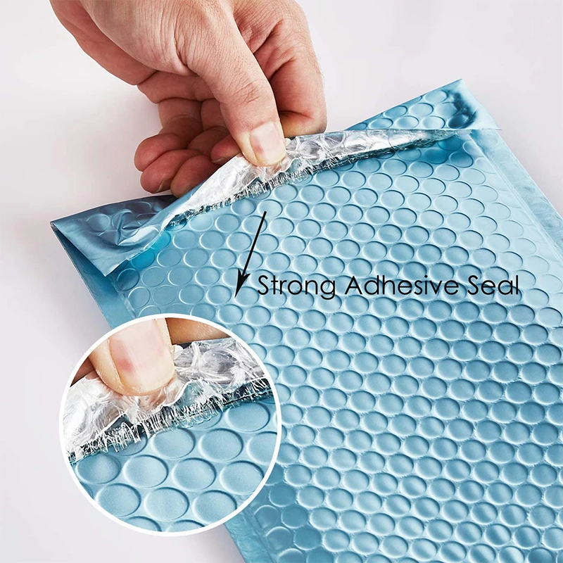 
[Free Shipping]metallic foil light blue custom logo padded bubble envelopes shipping packaging poly bubble mailer 