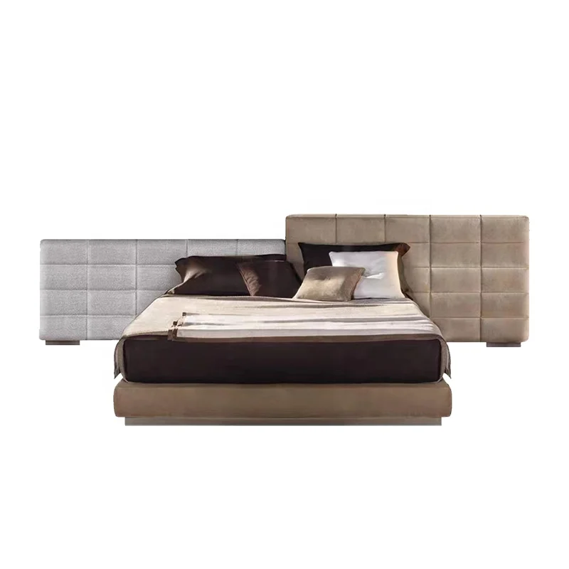 Italy Lawrence widescreen master bedroom frosted leather queen bed, villa bedroom furniture, solid wood soft bed