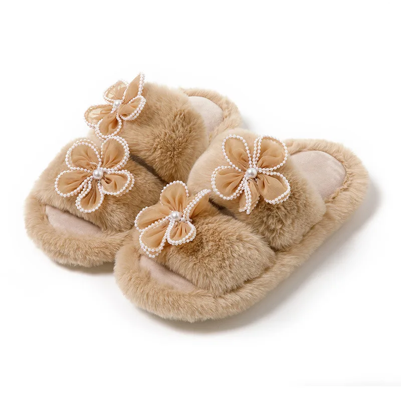 Fast shipping wholesale fluffy fur slides faux fur slippers for women and ladies