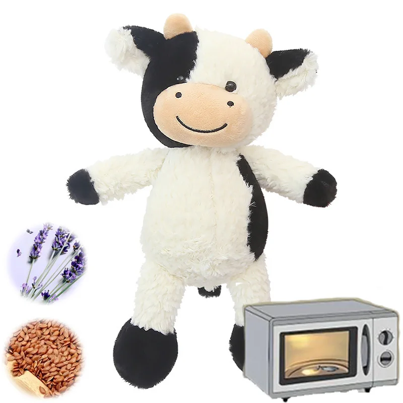 Heatable Stuffed Cow Plush Lavender Scented Microwavable Soft Toy with Removeable Heating Pad