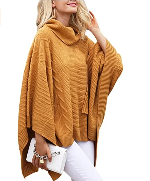 
unique high collar bat sleeve asymmetric knitted Cape oversized sweater Pullover winter sweaters women 