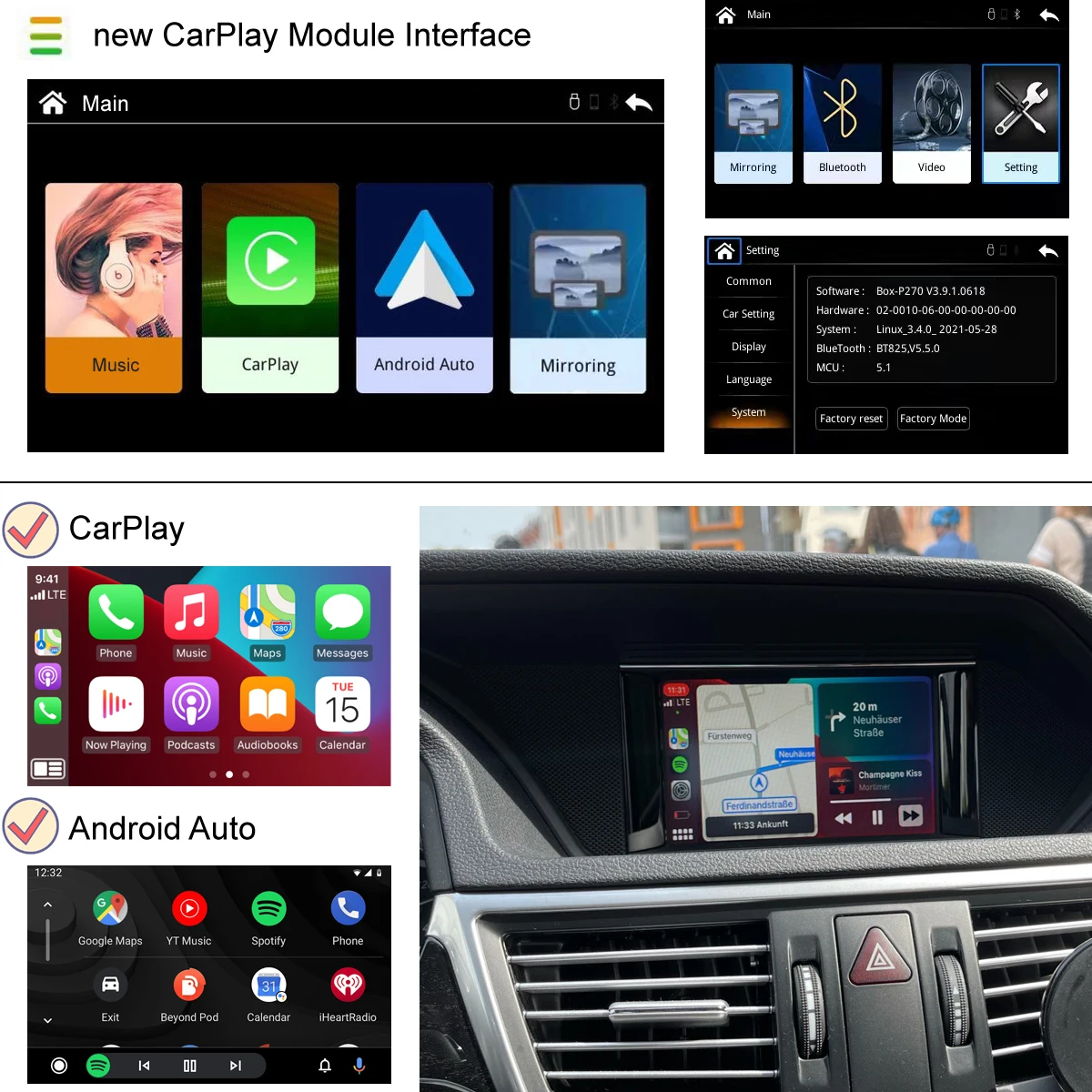 Road Top AI Box Wireless Carplay and Android Auto Decoder Becker Navigation for Mercedes Benz 2011-2015 with NTG4.5 system