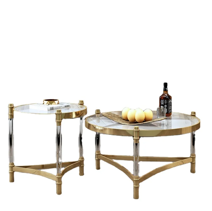 European light luxury style gold coffee table modern living room metal black glass luxury coffee table