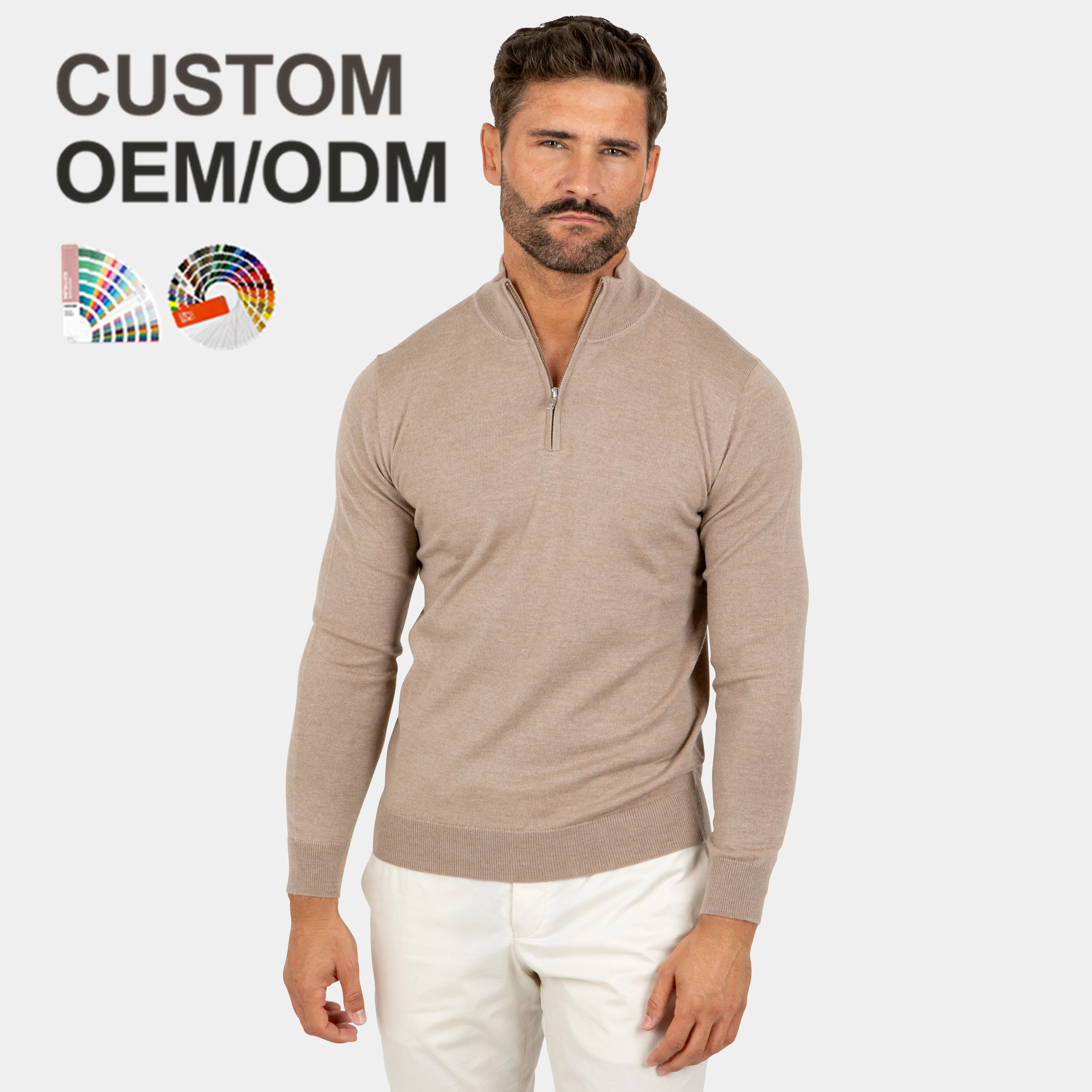 New Design Fashion Half Zipp-up 100% Merino Wool 12GG Knit Men Cardigan Sweaters for Autumn