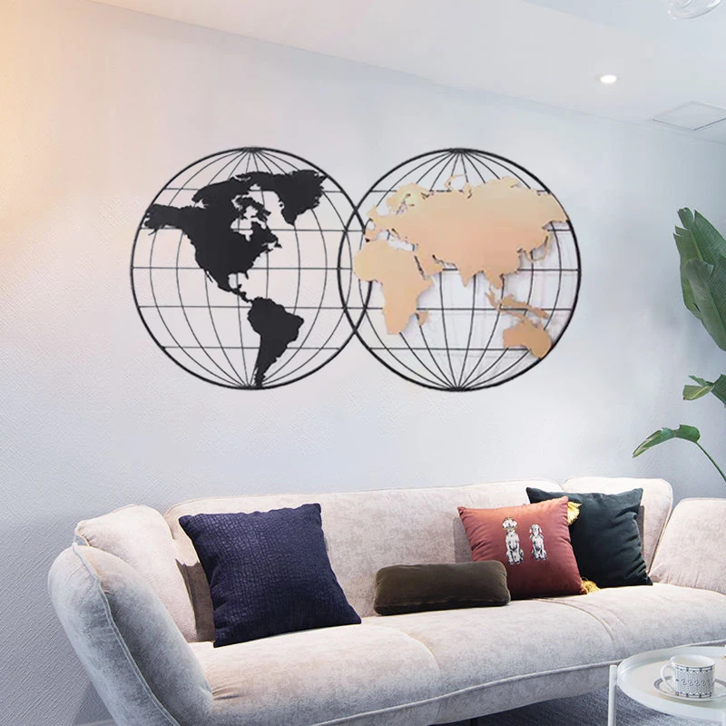 Modern Simple Round World Map Wrought Iron Wall Decoration High-Quality Appearance Metal Art Wall Decor Earth Wall hanging