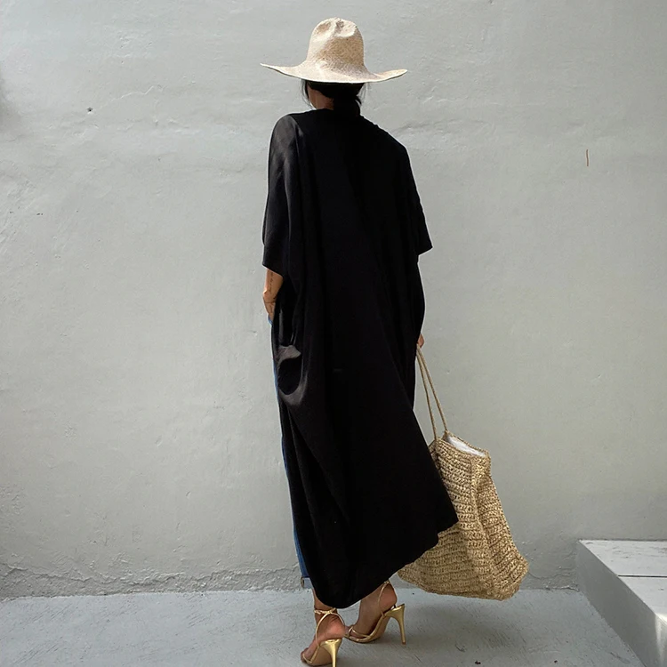 Cover Up Swimwear Rayon Solid Color Short Sleeves Printed Japanese Kimono