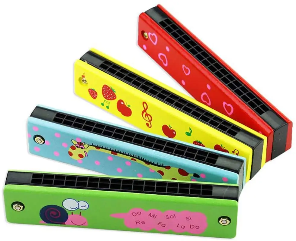 Wooden Harmonica for Children Toys Musical Instruments 16 Holes Double-Row Cartoon Painted  Woodwind Harmonica Melodica
