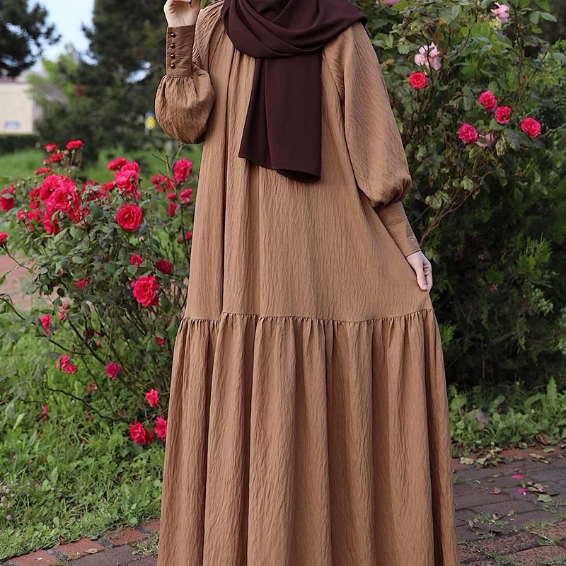 Hot Selling Plus Size Casual Bohemian Dress Satin Abayah Islamic Muslim Dress for Women with Hijab Beach-Style Muslin Dress