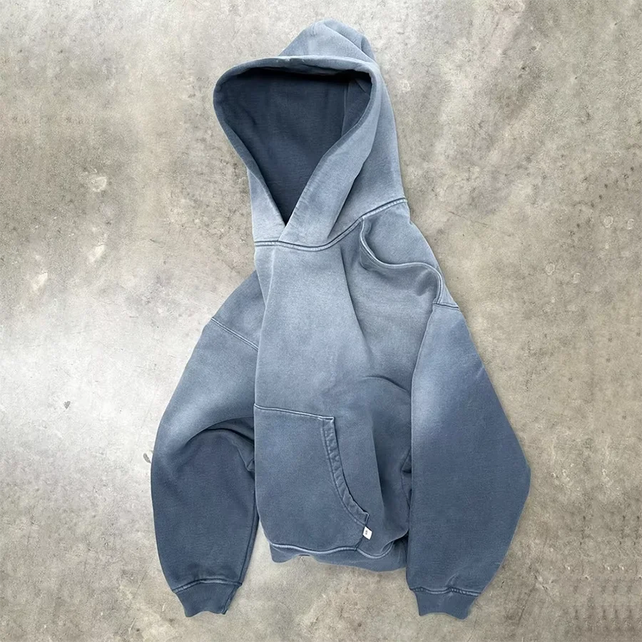 Custom Streetwear Pullover Unisex Hoody Blank Oversized French Terry Heavyweight Vintage Acid Wash Men Sun Faded Hoodie