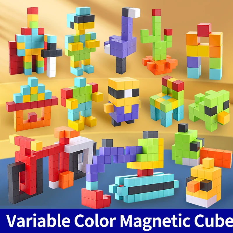 80PCS DIY STEM Construction Puzzle Game Colorful Magnetic Building Block Cube Toys for Kids