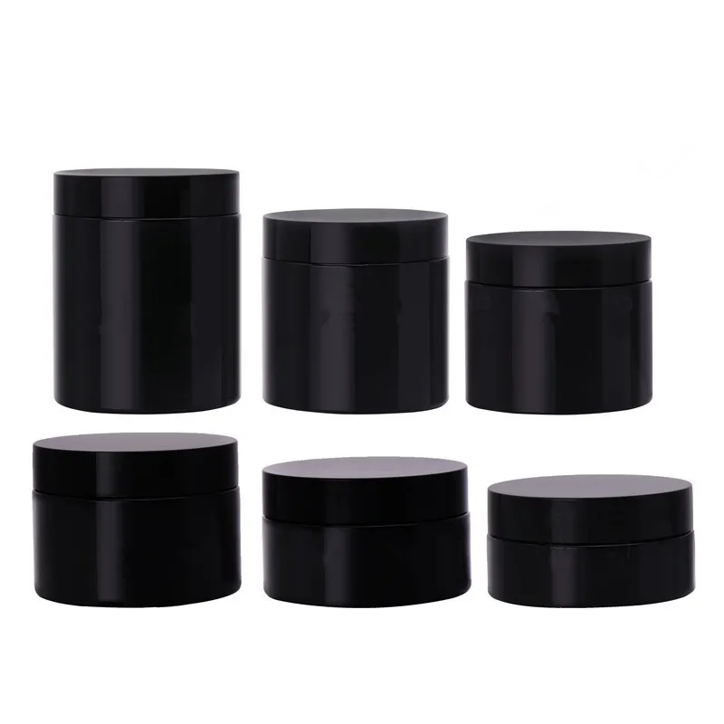 Black color 80ml 100ml 120ml 150ml 200ml 250ml Cylinder Body Butter Container Jars PET Plastic Cosmetic Jar with Black Lid