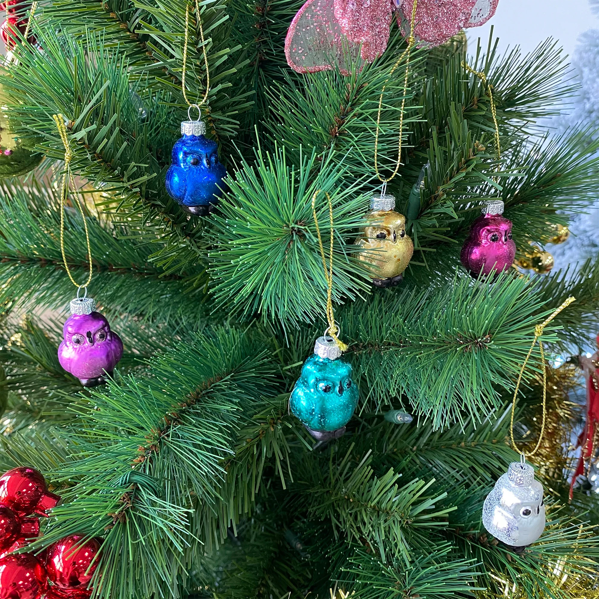 Wholesales Christmas Decoration Mini Glass Owl Ornaments in box for Christmas Decoration