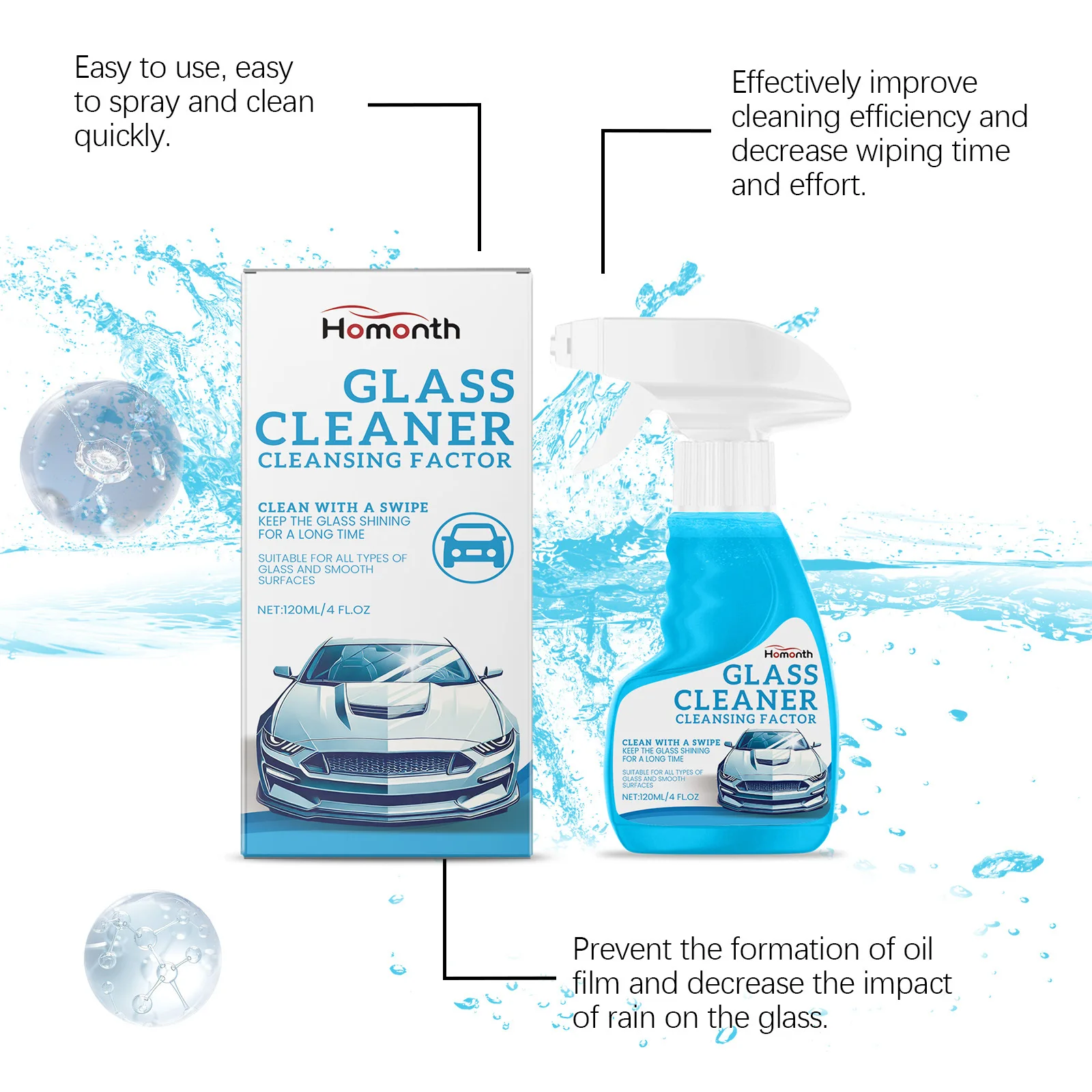 HOMONTH high-quality automotive cleaning products degreasing film defogging rainproof descaling glass cleaner