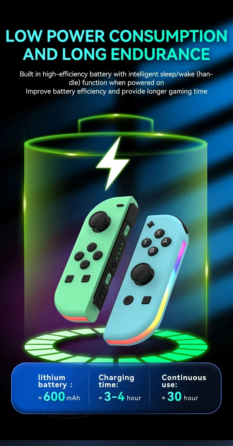 Joystick RGB Joypad Gamepad Wireless Game Controller compatible for switch 6 Axis Gyroscope Double Vibration Motor