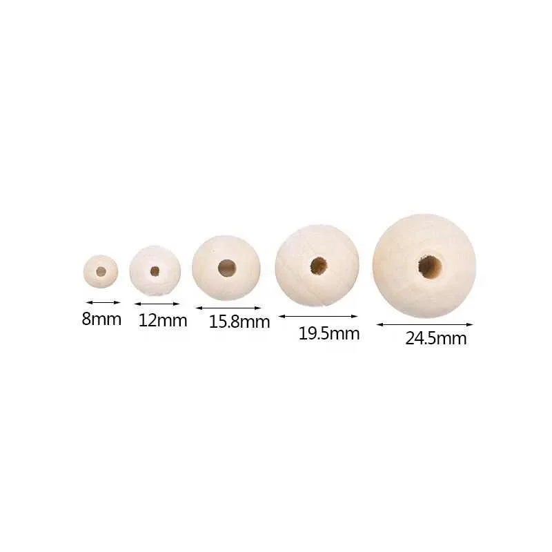 10-200pcs 8-25mm DIY Natural Wooden Beads Wood Round Ball For Accessories Making Bracelet Necklace Wooden Round Hole Bead Balls