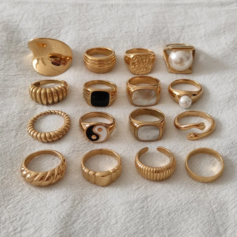 
High Quality Popular Trendy Women Jewelry Stainless Steel 18K Gold Plated Rings 