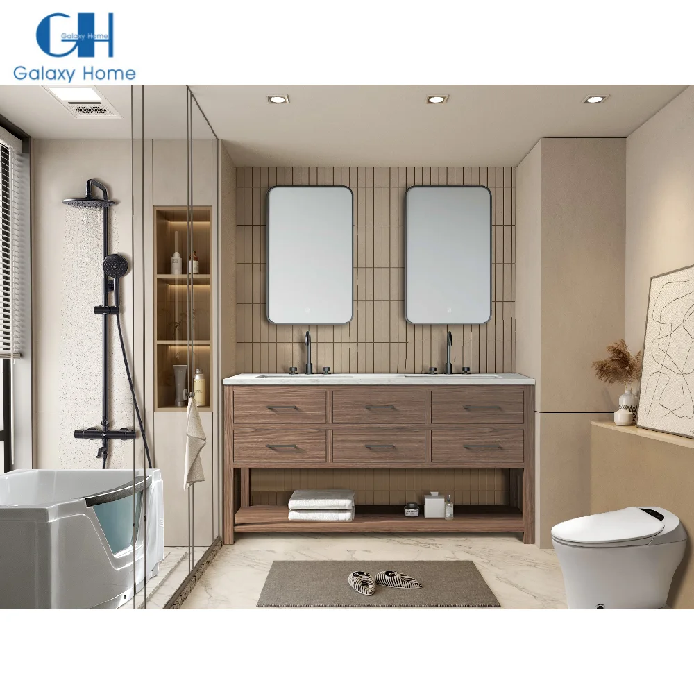 Водонепроницаемый деревянный напольный стенд оптовая продажа раковина двойной дизайн другая мебель для ванной и кухни туалетный столик