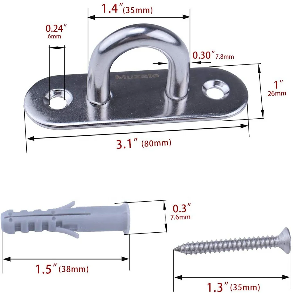 Stainless Steel Wall Mount Swing Hammock Hook Hanger Boat Rigging Loop U-Shaped Design Screws