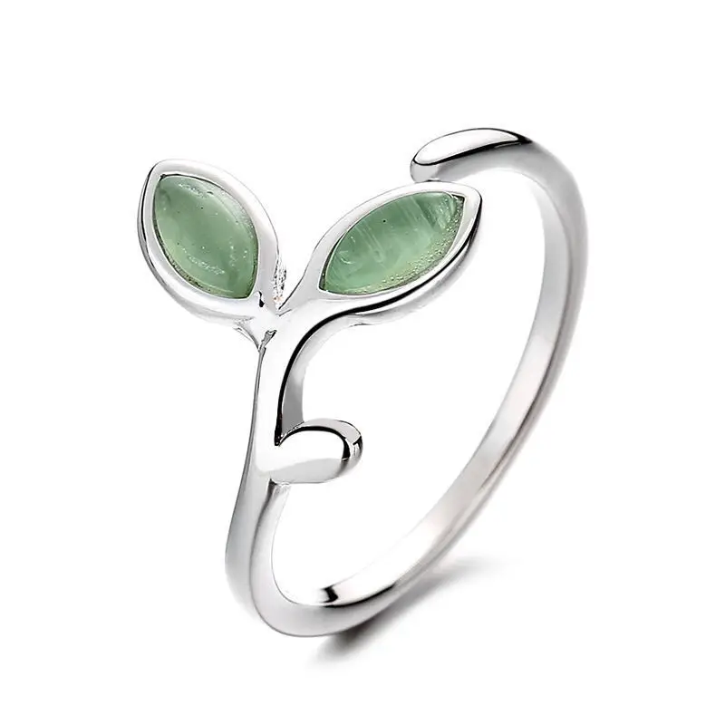 925 pure silver literary and artistic green leaves are simple and versatile Korean new style jewelry