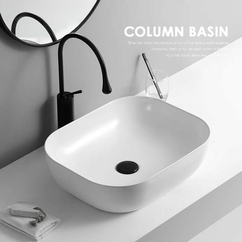 Wholesale European style white countertop rectangular ceramic vessel sink above counter art basins wash basin (1600574755973)