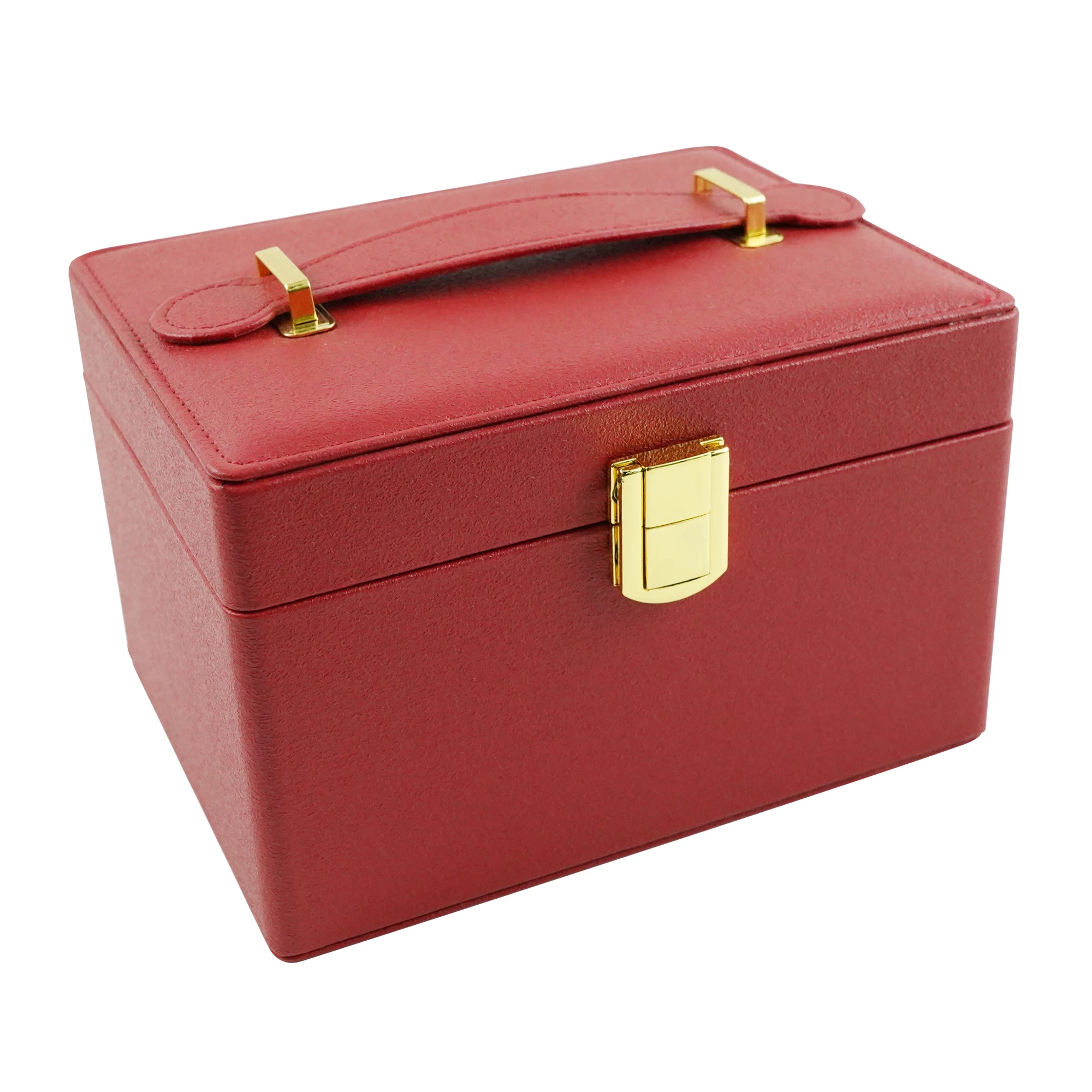 Factory directly sale red colors travel jewelry organisation box in stock PU leather jewelry organizer box storage plastic