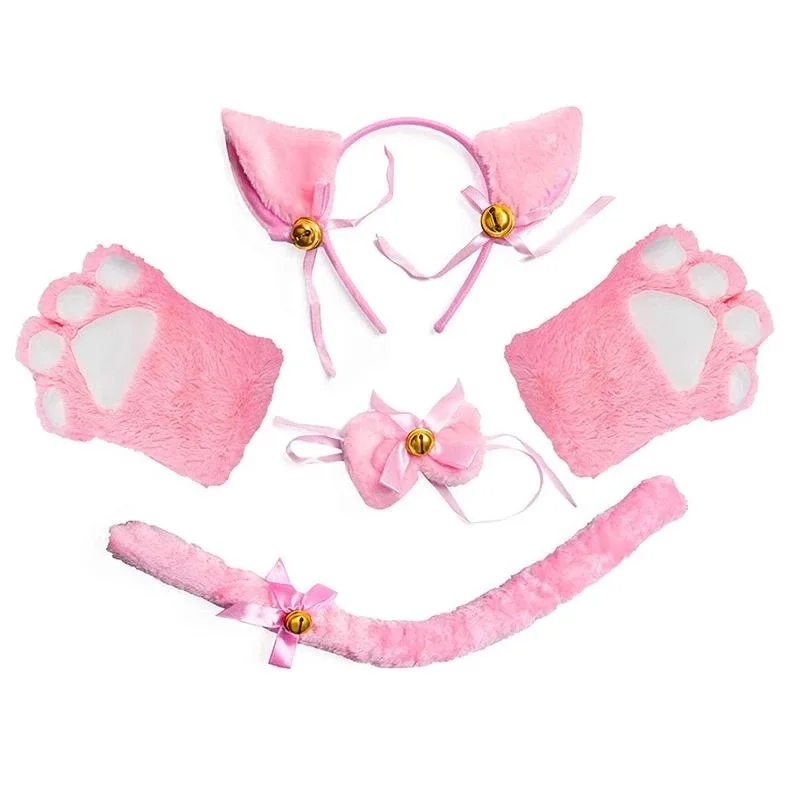 Kids Adult Halloween Cosplay Cute Cat Role Play Costume Kitten Tail Ear Collar Claw Glove Anime Gothic Suit