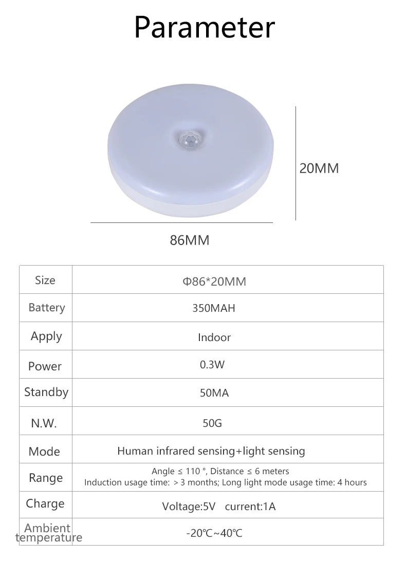 High Quality Human Body Induction Lamp USB Recharge LED Motion Sensor Night Light Wireless Cabinet Closet Wall Lamp for Home