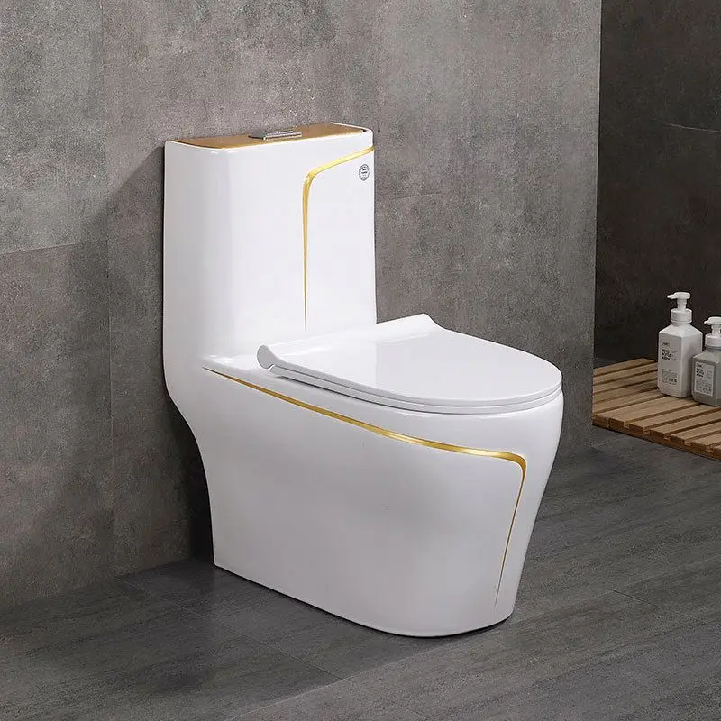 Blue Color Bathroom Ceramic Toilet One Piece Gray Gold Color Design Siphon/Wash Down Toilet Bowl
