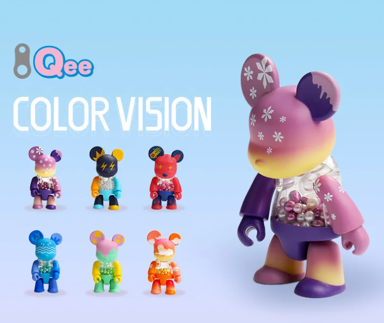 Qee-Color Vision Blind Box Cute Bear Desktop Doll Trendy Bear Trend Character Static Cartoon Decoration