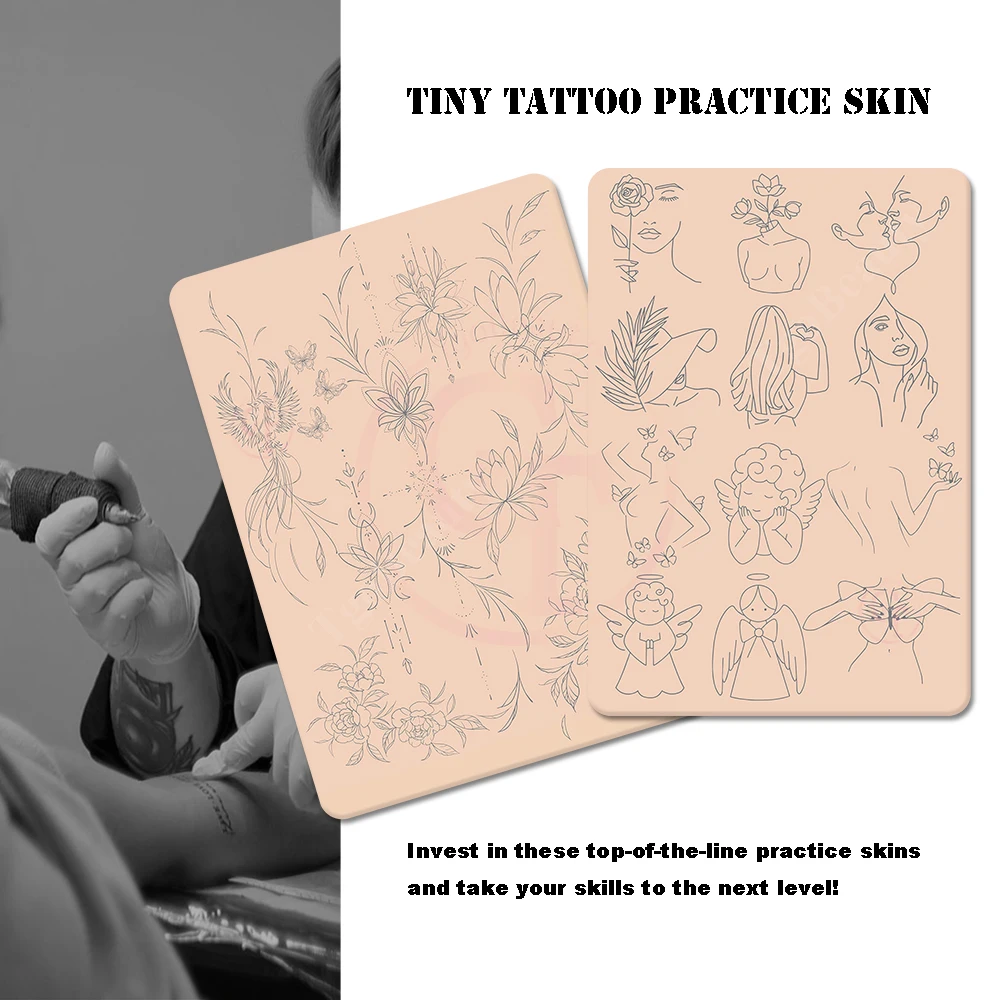 Custom Design Tiny Tattoo Practice Skin Double Side Printing Silicone Pink Tattoo Practice Pad for Body Art Training