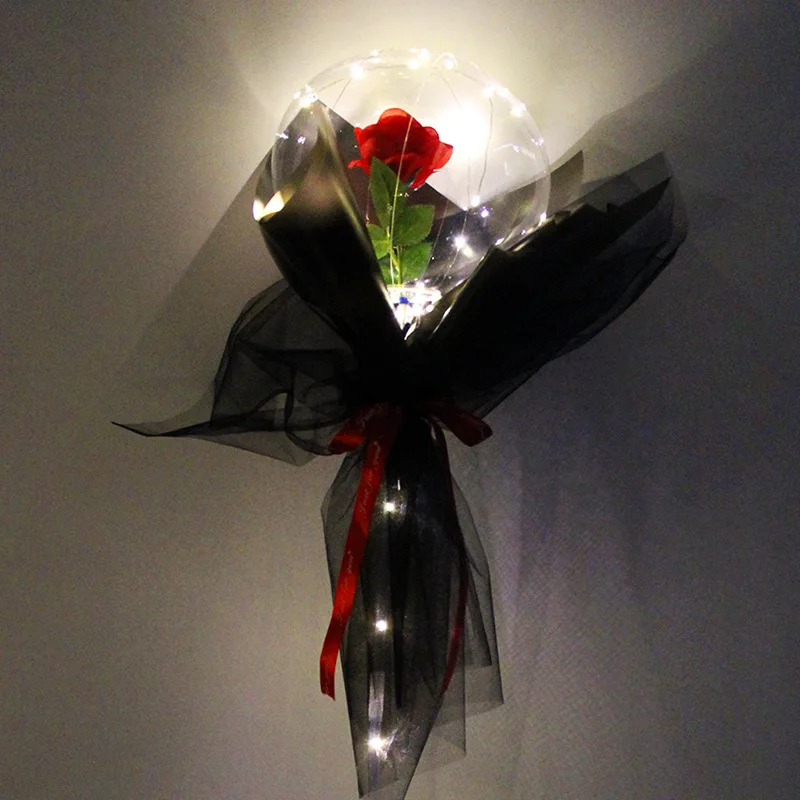 Tongxu Rosa globos Decoration Balloons Reusable  Led Balloon with LED Strip Light Transparent Round Rose Bouquet Bobo Ball