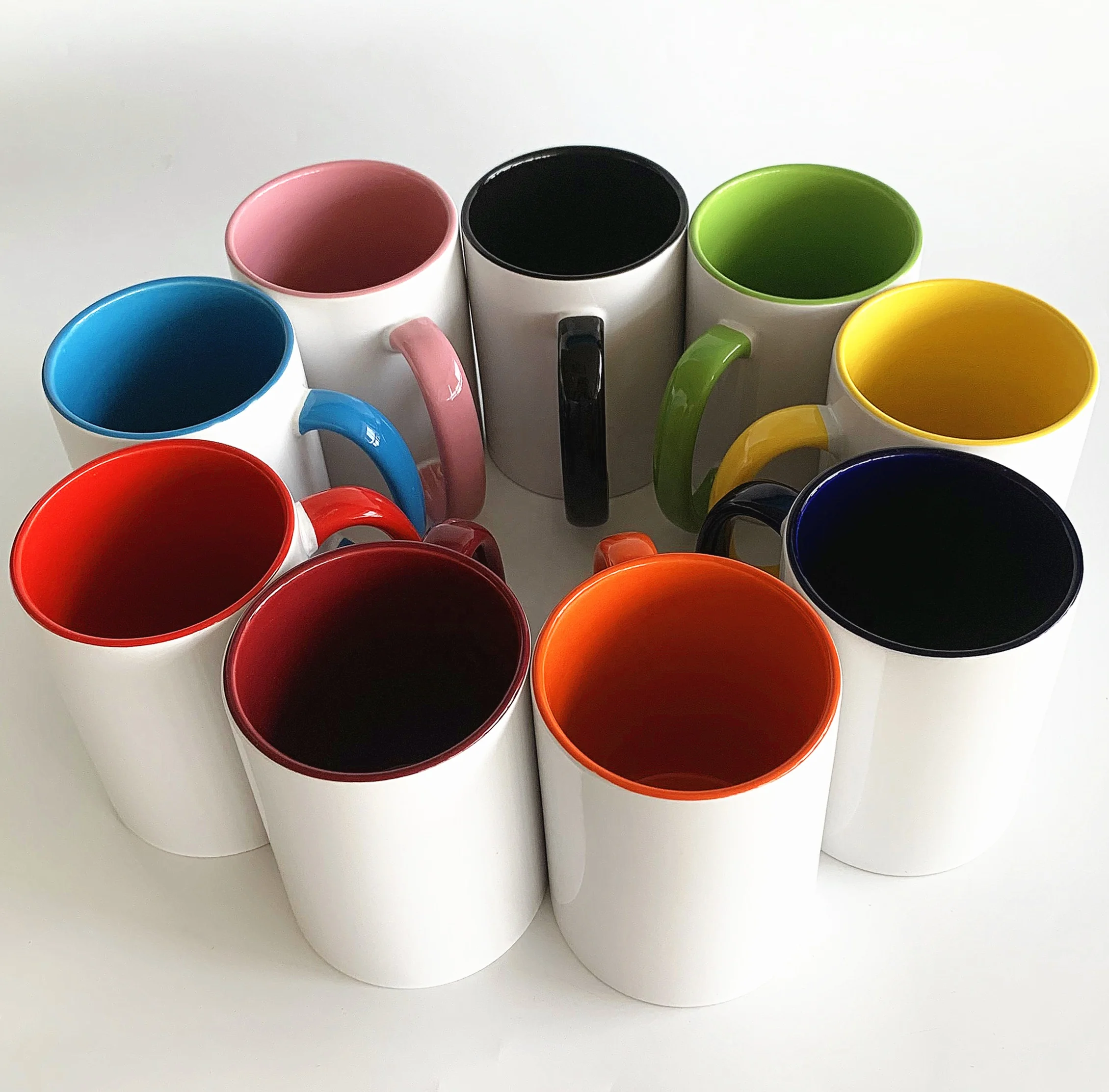 15 oz Inner and Handle Color Blank Sublimation 15oz Straight Side Ceramic Mug for Custom Photo Printing Cup Blank Coated
