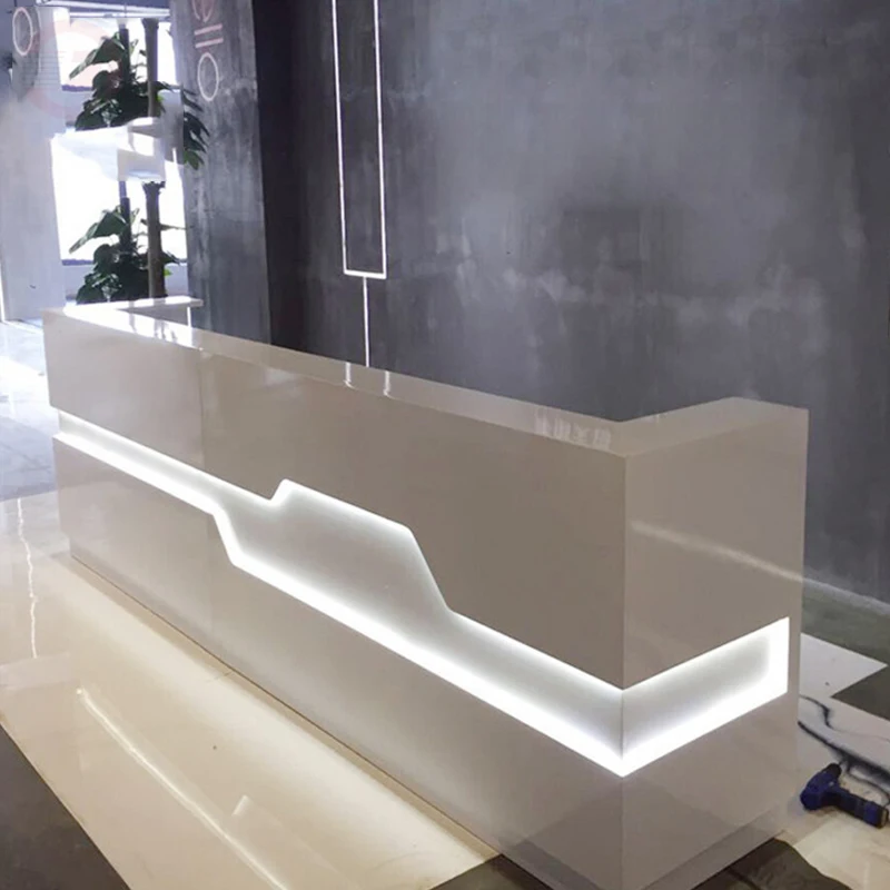Newly grade corians reception desk cafe/hotel check in counter in glossy artificial marble surface