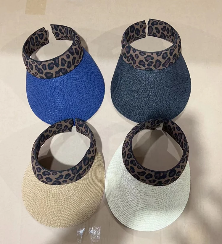 New leopard print with empty top hats outdoor sports sunshade sunscreen straw hat women