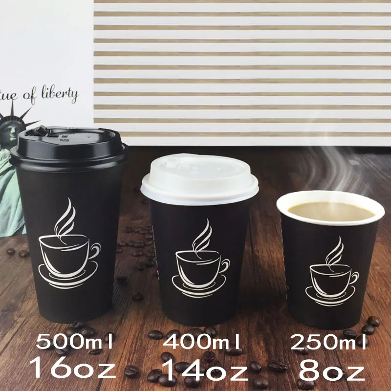 Black Style Tableware 8 Oz  Printing Single Wall Paper Cup For Cold Hot Drinks With Lids