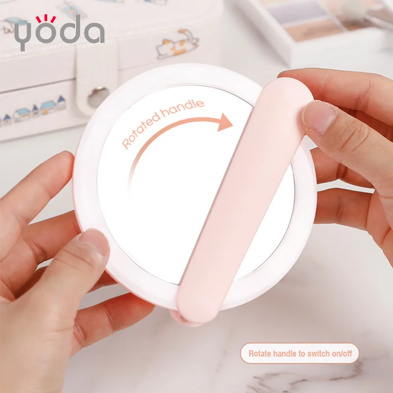 usb rechargeable smart portable compact rotated magnetic hand led make up mini cosmetic mirror with light