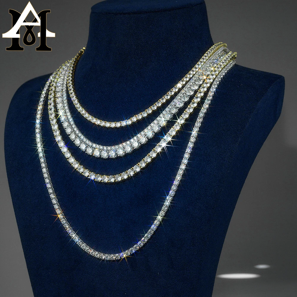 Pass Diamond Tester Large Stock Hip Hop Jewelry 2.0mm-6mm VVS Moissanite Diamond 925 Silver Iced Out Tennis Chain Necklaces