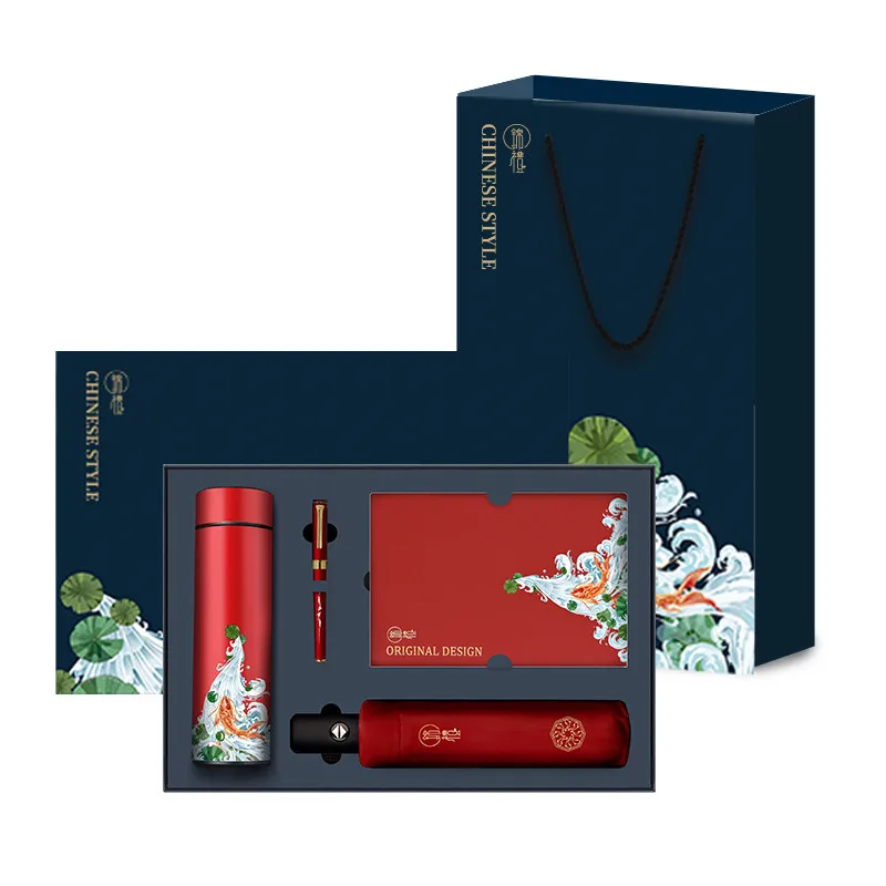 Custom Corporate Gift Set Luxury Vacuum Cup Notebook Pen Umbrella Executive Kits Business Promotional Gift Set With Box