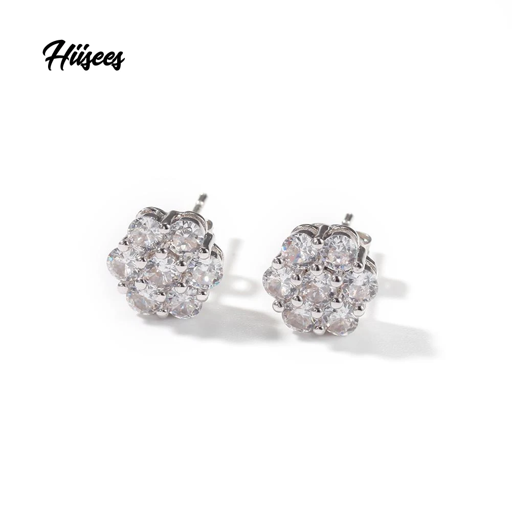 Bling Cluster CZ Flower Shape Earrings Stud Screw Back 925 Sterling Silver  christmas earrings For Women Man