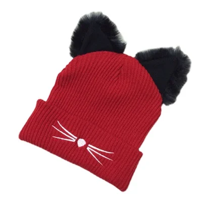 winter custom logo kids knit hat with cat ear