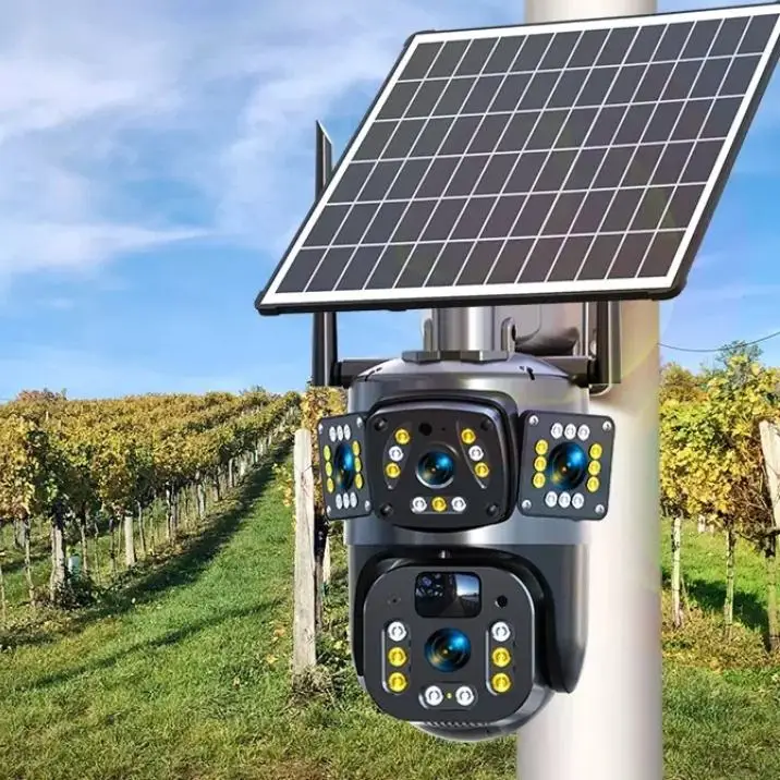 Three eyes solar monitor 4G 360 degree mobile phone remote outdoor night vision panoramic home high definition camera