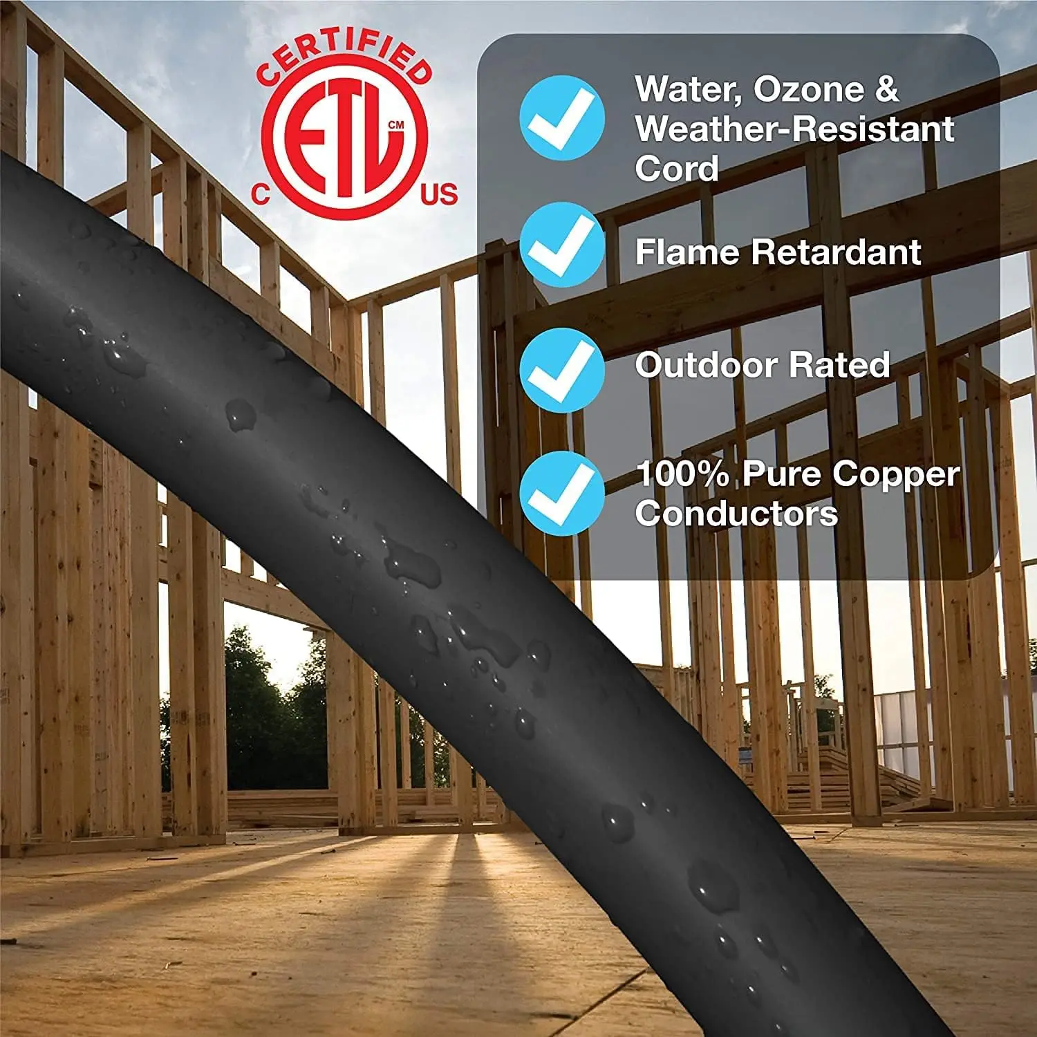 PVC Rubber Electric Extension Cord Socket Outdoor Garden Copper Cable Plug Tree Landscape Lighting Power Cords Extension Cords