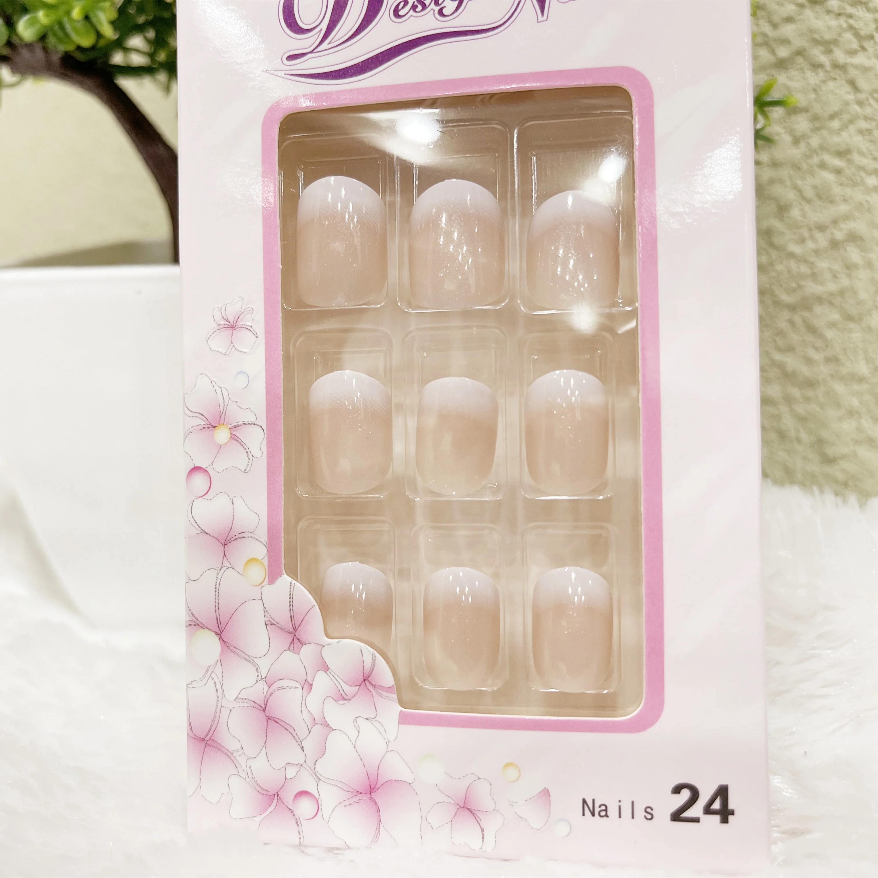 24pcs artificial nails french ombre glitter shinning nails for girls and women