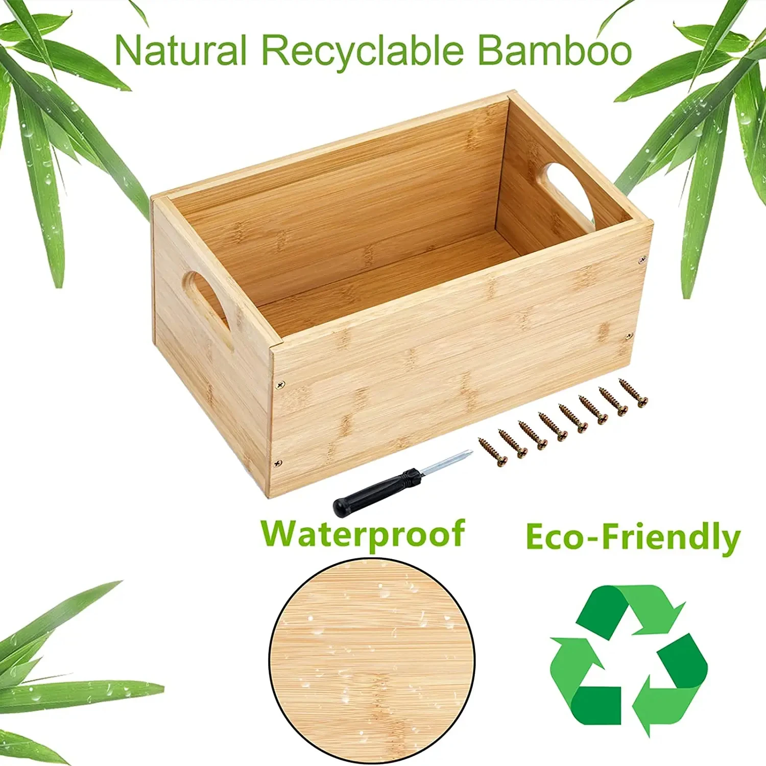 Bamboo Crafts Wood Product Storage Bin Wooden Crate Box Organizer Cube Container with Handle for Bathroom Decor