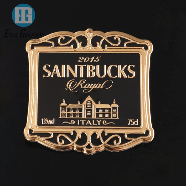 Luxury Classical Copper Retro Style Customized Metal Label for Decanter Wine Whisky Rum