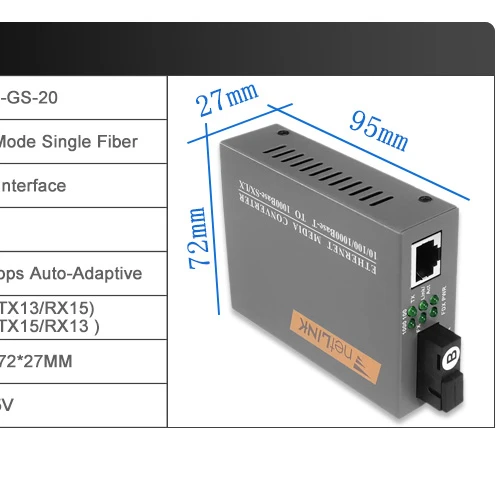 FactoryPrice1000MHTB-GS-03 optic media converter  TX1310/RX1550nm convertidor multimedia20km SC gigabit Fiber OpticEquipment