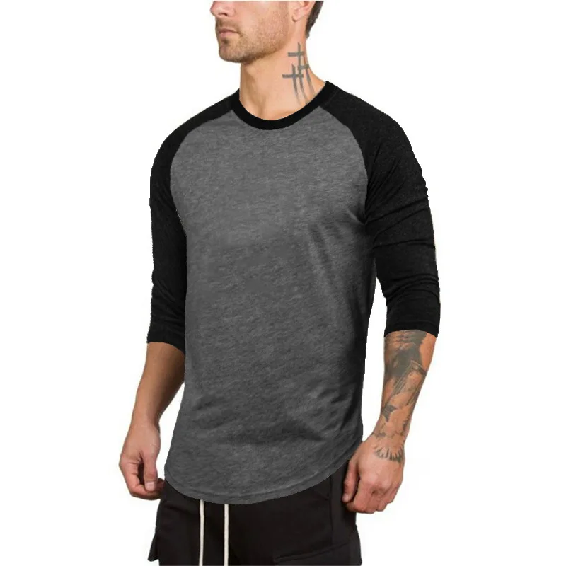 High Quality Long Sleeve T-shirt Custom Logo Gym 95% Cotton T Shirt Men Factory Made Shirts
