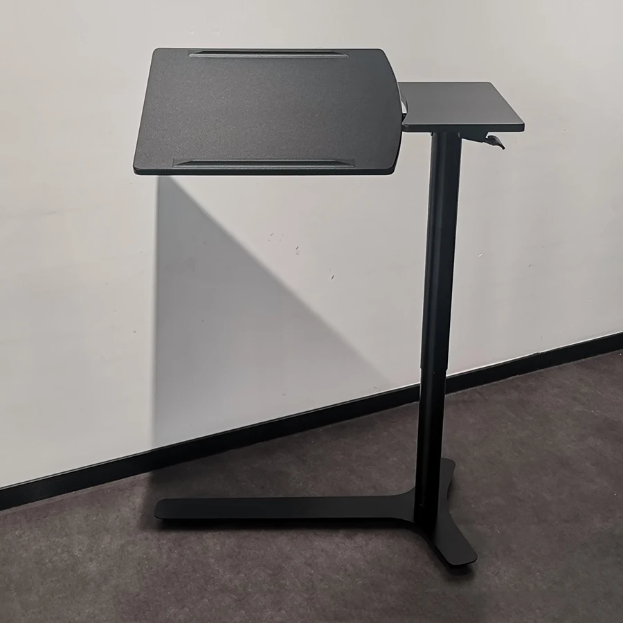 Ergonomic Folding Desktop overBed Sofa Side Desk Height Adjustable Pneumatic Lifting Hospital Sit Stand Desk with Wheels