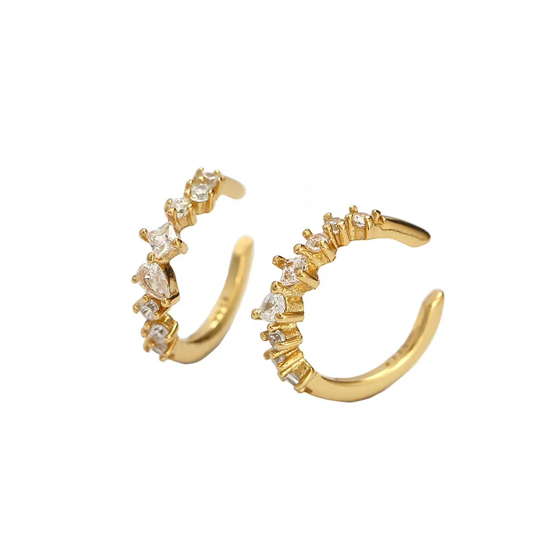 925 Sterling Silver Fashion Cartilage Conch Earrings Cuff Gold Clear CZ Crystal Stone Diamond Zircon Ear Cuff No Piercing