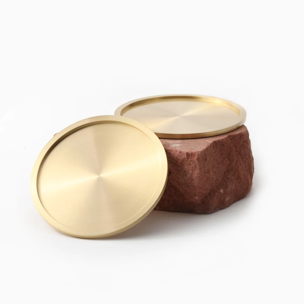 Maxery Heavy Brass Coasters for Drinks Solid Brass Gold Classy Style Premium Coasters  Board Room Elegant Copper Cup Holder